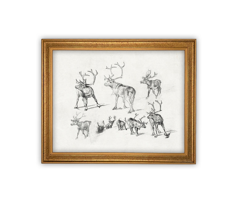 READY to SHIP 11x14 Vintage Framed Canvas Art // Framed Vintage Christmas Print // Christmas Reindeer Painting // Farmhouse print //#CH-321