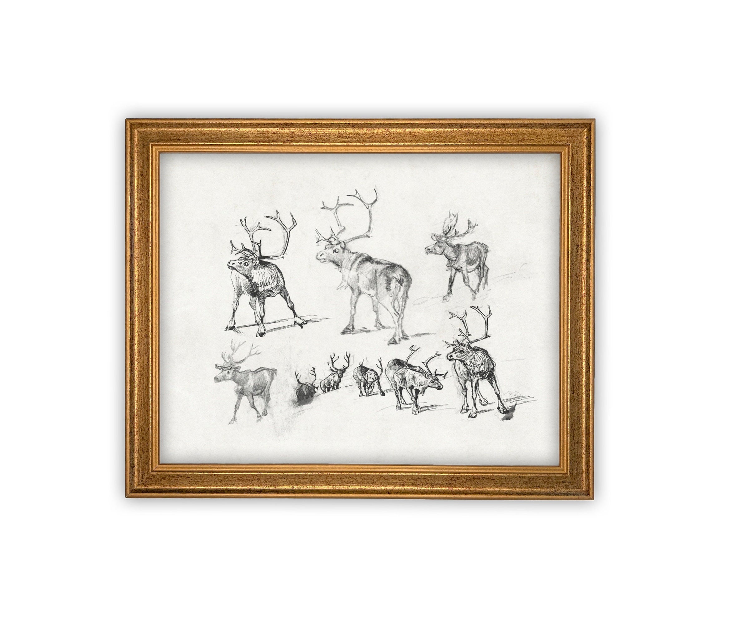 READY to SHIP 11X14 Framed Canvas Art // Framed Vintage Christmas Print // Christmas Reindeer Painting // Farmhouse print //#CH-321