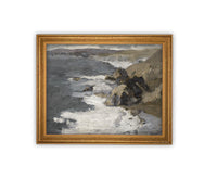READY TO SHIP 24X36 Framed Vintage Seascape Canvas Print: Coastal Beach House Art