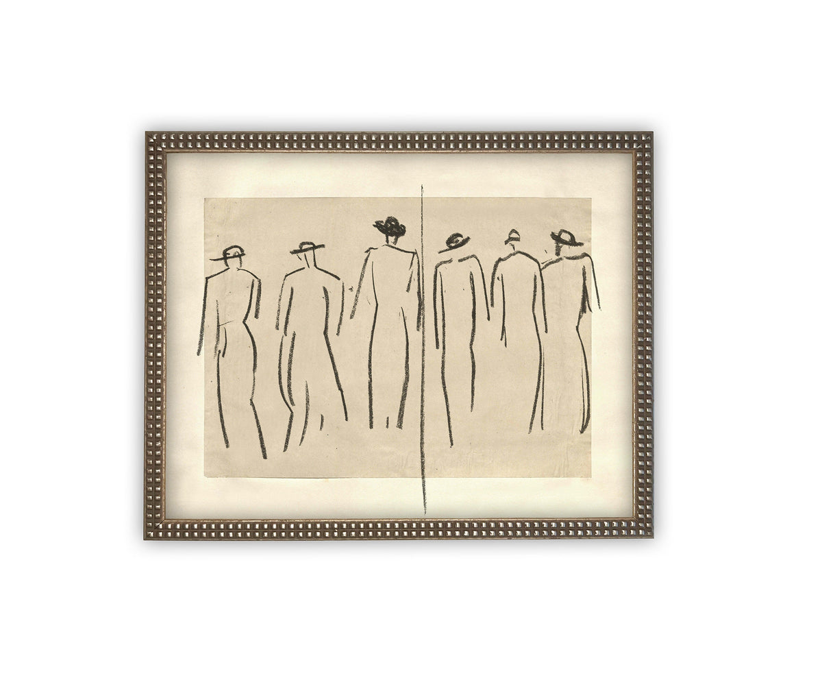 READY to SHIP 12x16 Framed Canvas Art: Women Walking Sketch Print