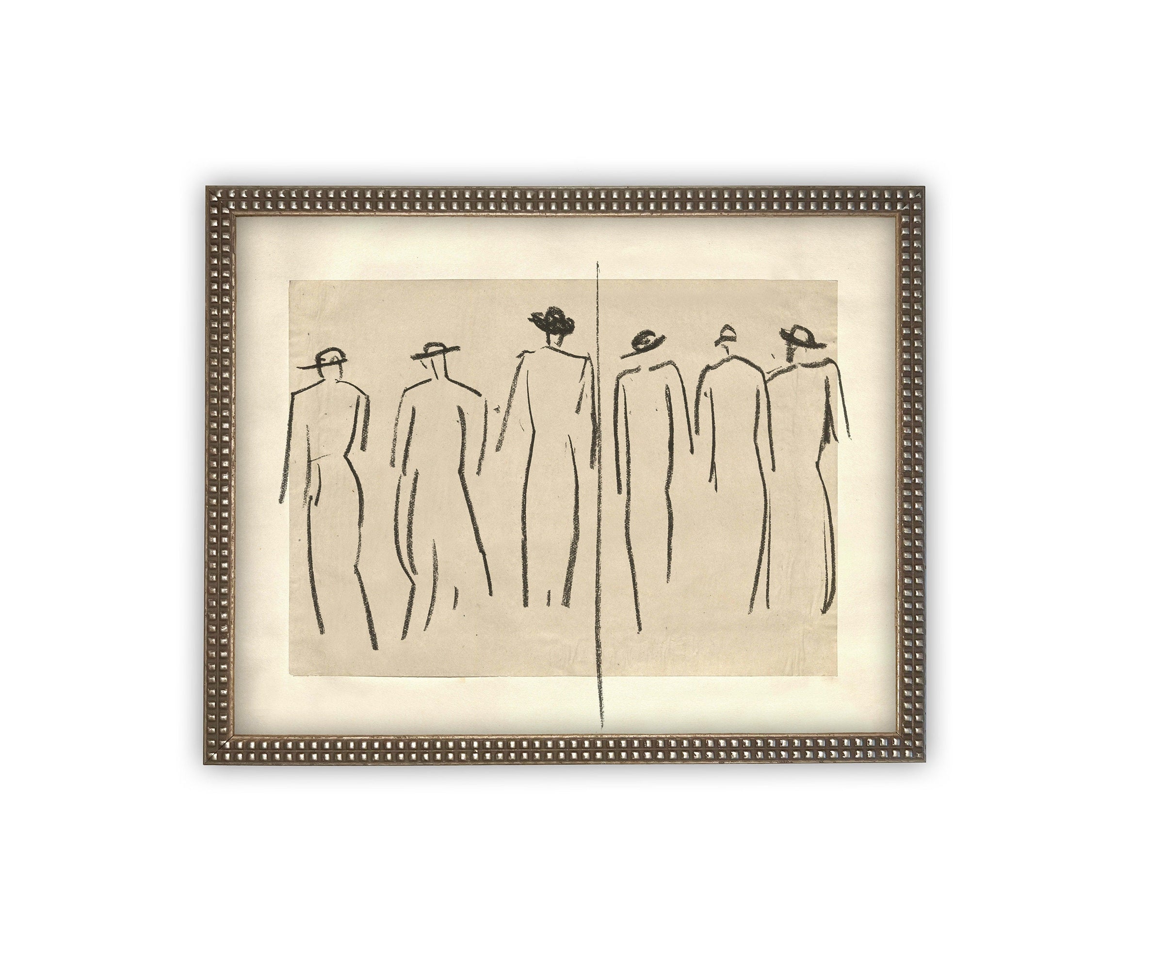 READY to SHIP 12x16 Framed Canvas Art: Women Walking Sketch Print