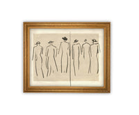 READY to SHIP 12x16 Framed Canvas Art: Women Walking Sketch Print