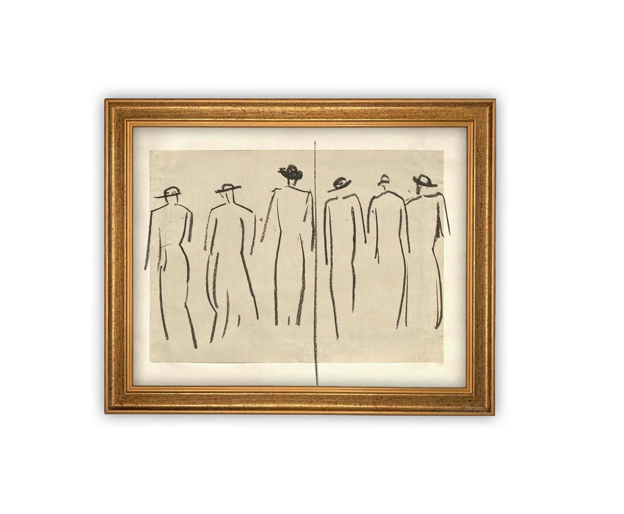 READY to SHIP 12x16 Framed Canvas Art: Women Walking Sketch Print