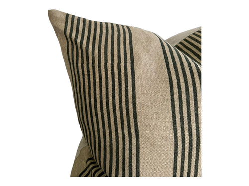 Designer Astoria Striped Linen Pillow Cover in Dark Green