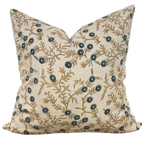 Designer "Pacifica" Floral Pillow Cover // Mustard Yellow, Green and Natural Pillow Cover
