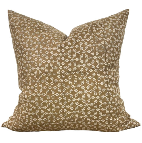 Designer "Auburn" Floral Pillow Cover // Brown Mustard Gold Pillow Cover