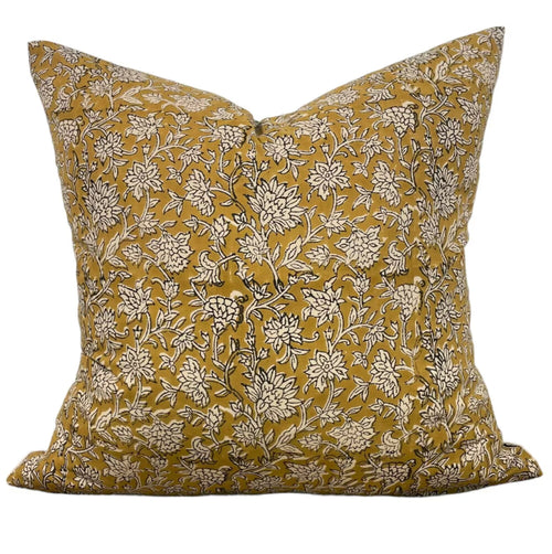 Designer "Sonoma" Floral Pillow Cover // Mustard Gold and Cream Pillow Cover