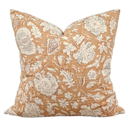 Designer "Avalon" Block Print Kantha Quilted Pillow Cover // Mustard Pillow Cover