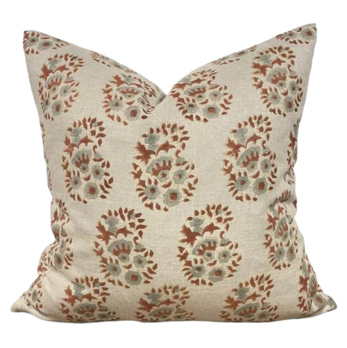 Designer "Coronado" Floral Pillow Cover // Green and Brown Rust Natural Pillow Cover