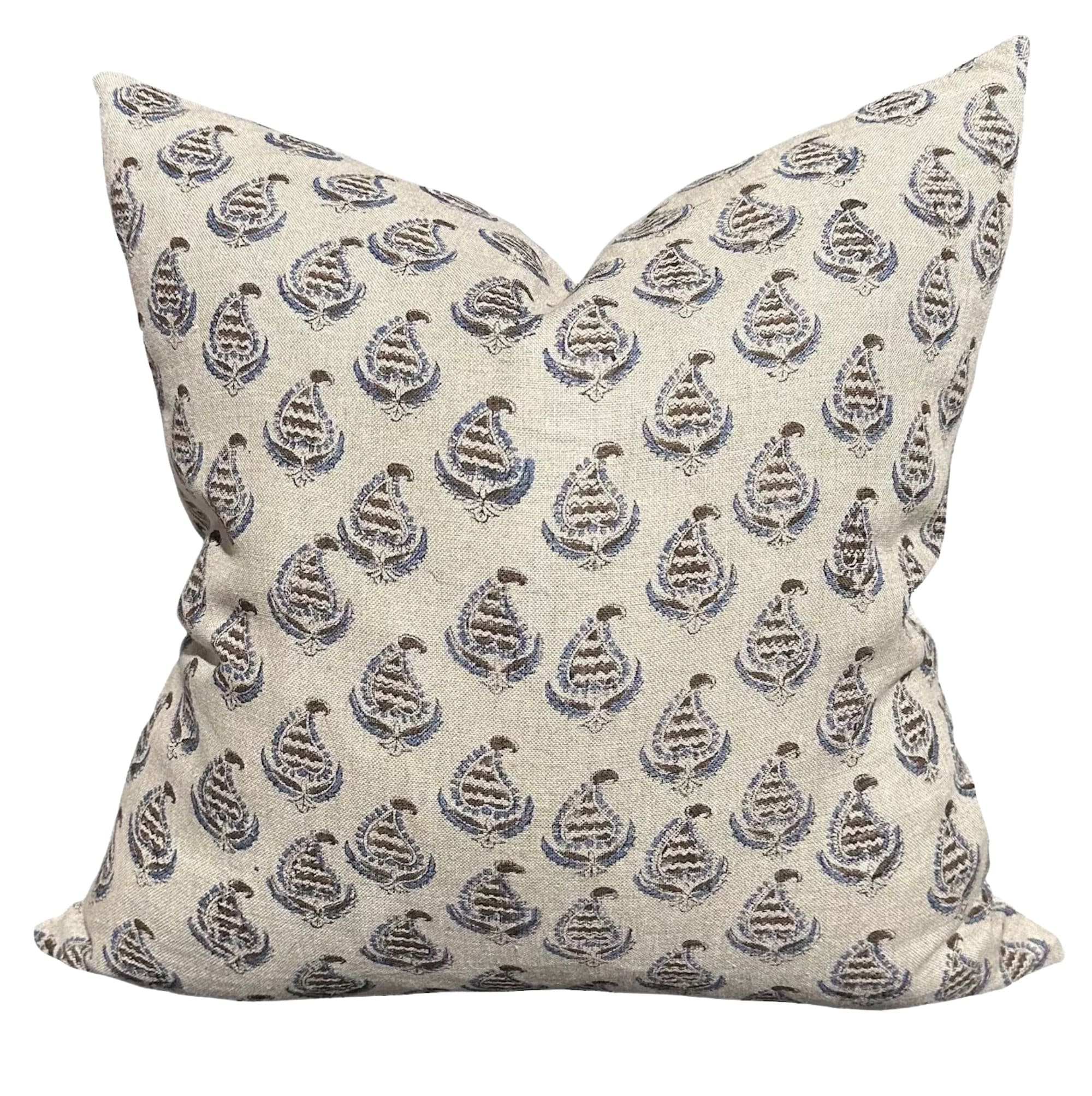 READY TO SHIP Designer "Canby" Block Print Pillow Cover // Natural Blue Brown Pillow Cover // Boutique Pillow Covers // Modern Farmhouse