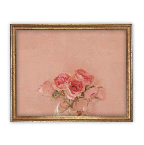 READY to SHIP 11X14 Vintage Framed Canvas Art // Framed Vintage Print // Vintage Painting // Pink Roses Art // Farmhouse print //#BOT-105