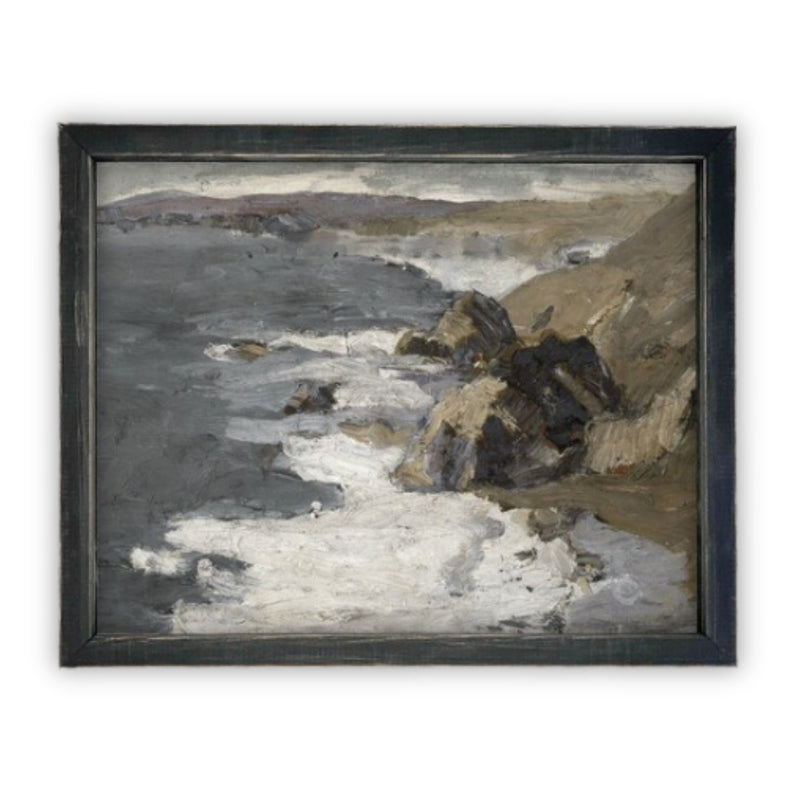 READY TO SHIP 24X36 Framed Vintage Seascape Canvas Print: Coastal Beach House Art
