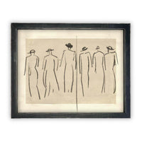 READY to SHIP 12x16 Framed Canvas Art: Women Walking Sketch Print