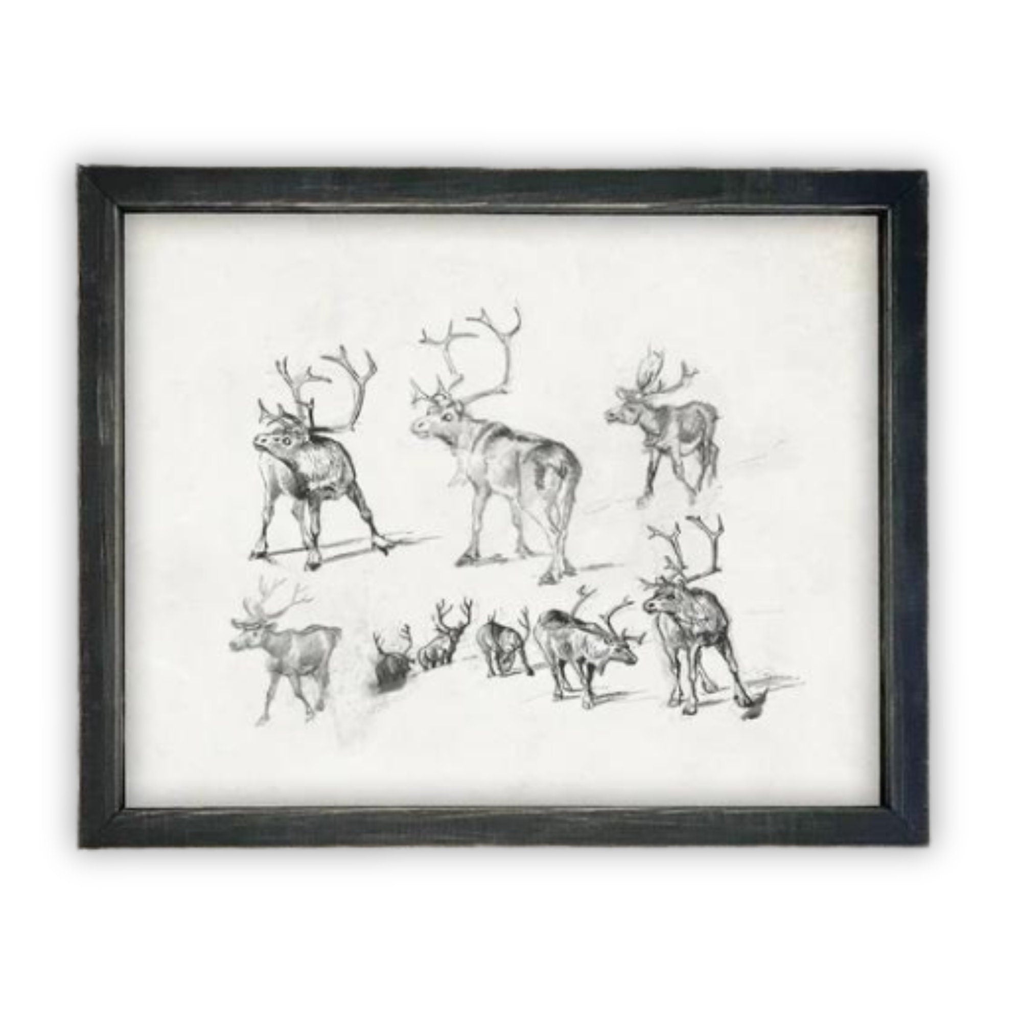 READY to SHIP 11X14 Framed Canvas Art // Framed Vintage Christmas Print // Christmas Reindeer Painting // Farmhouse print //#CH-321