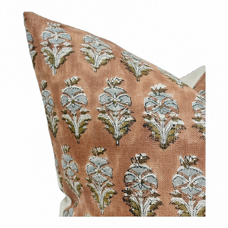 Designer "Ferndale" Floral Block Print Pillow Cover