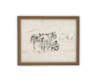 READY TO SHIP 8X10 Framed Vintage Horse Sketch Art Print: Farmhouse Canvas