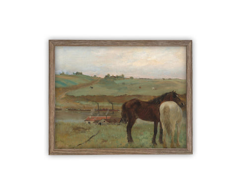 Vintage Framed Canvas Art // Framed Vintage Print // Vintage Horse Painting // // Farmhouse Print //#A-174