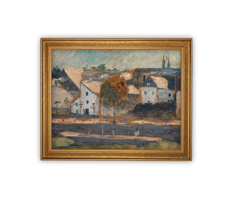 Vintage Framed Canvas Art // Framed Vintage Print // Vintage Painting // European City Landscape Art // Farmhouse print //#ARC-121