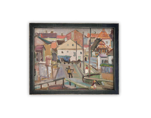 Vintage Framed Canvas Art // Framed Vintage Print // Vintage Painting // European City Landscape Art // Farmhouse print //#ARC-122