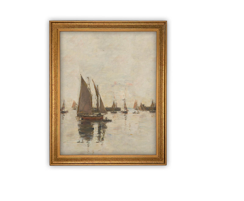 Vintage Framed Canvas Art // Framed Vintage Print // Vintage Sailboats Painting // Boating Art // Beach House Print //#COAS-135