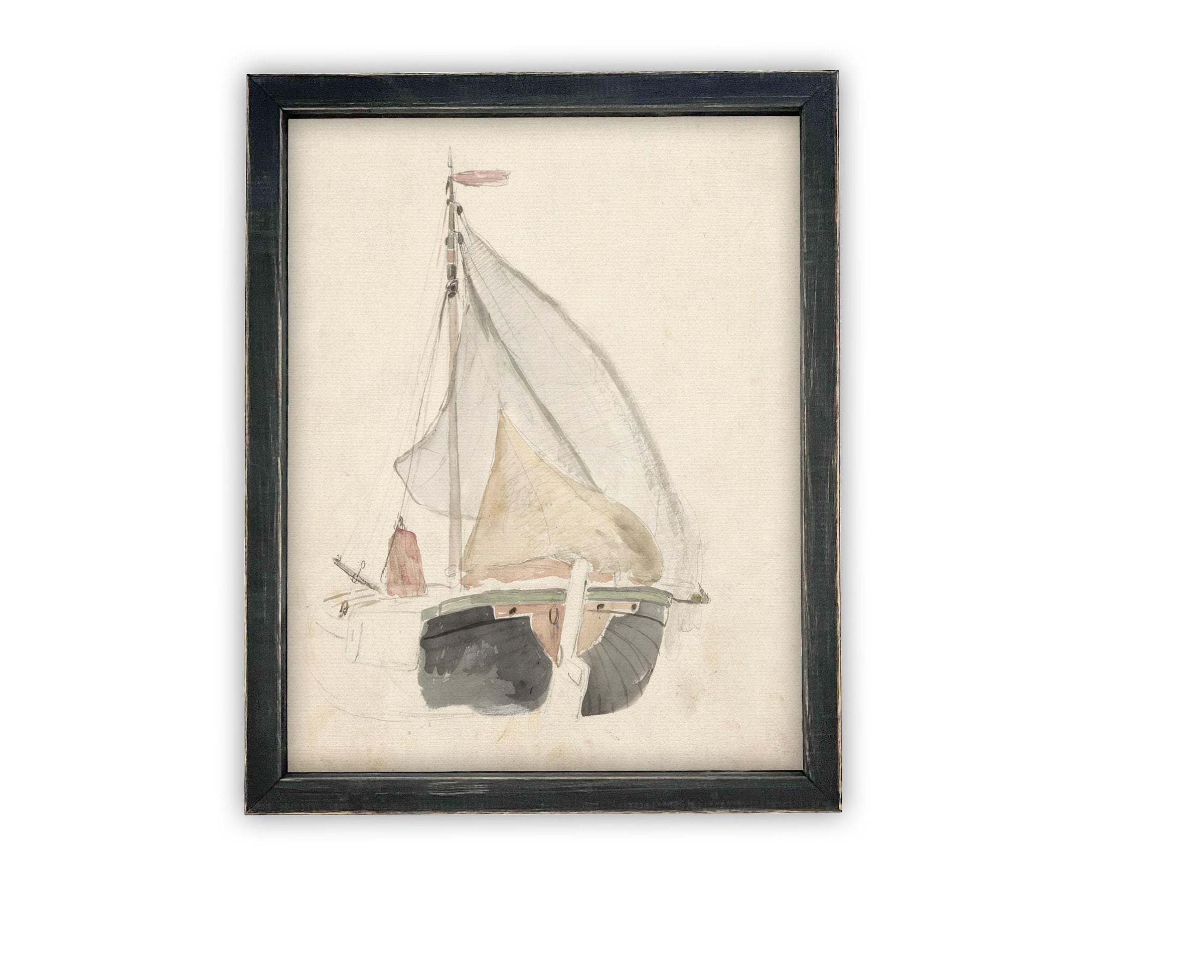 READY TO SHIP 8X10 Framed Vintage Sailboat Canvas Print: Coastal Beach House Art
