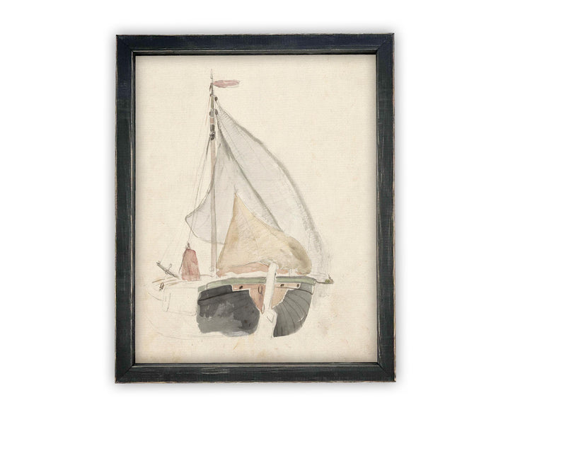 Vintage Framed Canvas Art // Framed Vintage Print // Vintage Sailboat Painting // Boating Art // Beach House Print //#COAS-139