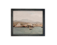 Vintage Framed Canvas Art // Framed Vintage Print // Vintage Painting // Coastal Beach Art with Boats // Seascape print //#COAS-141