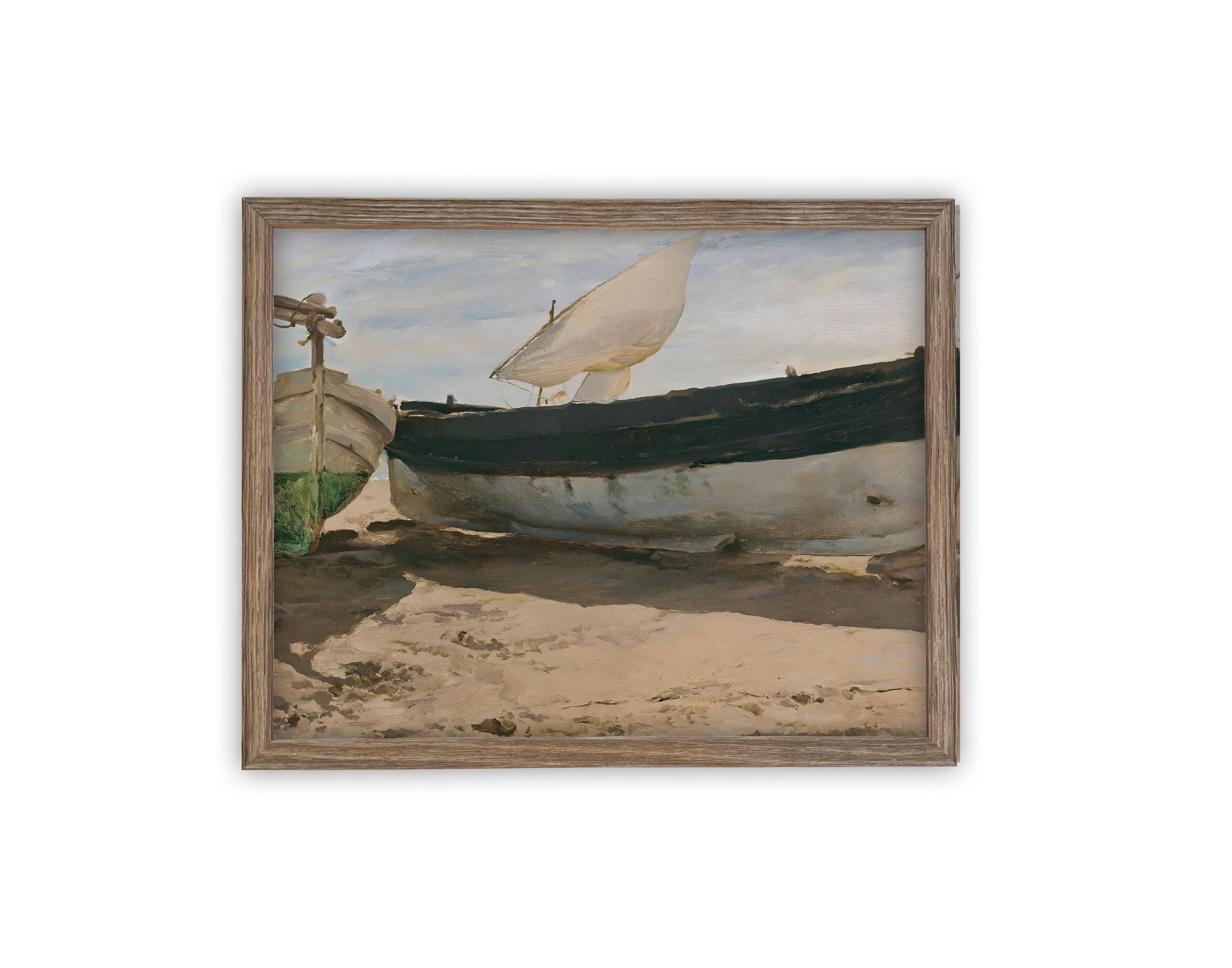 READY to SHIP 11x14 Framed Sailboat Canvas Art: Nautical Beach Print