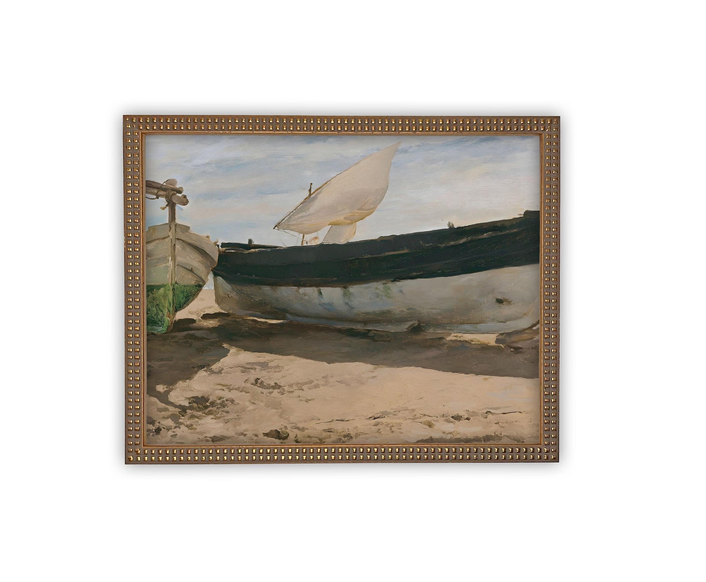 READY to SHIP 11x14 Framed Sailboat Canvas Art: Nautical Beach Print