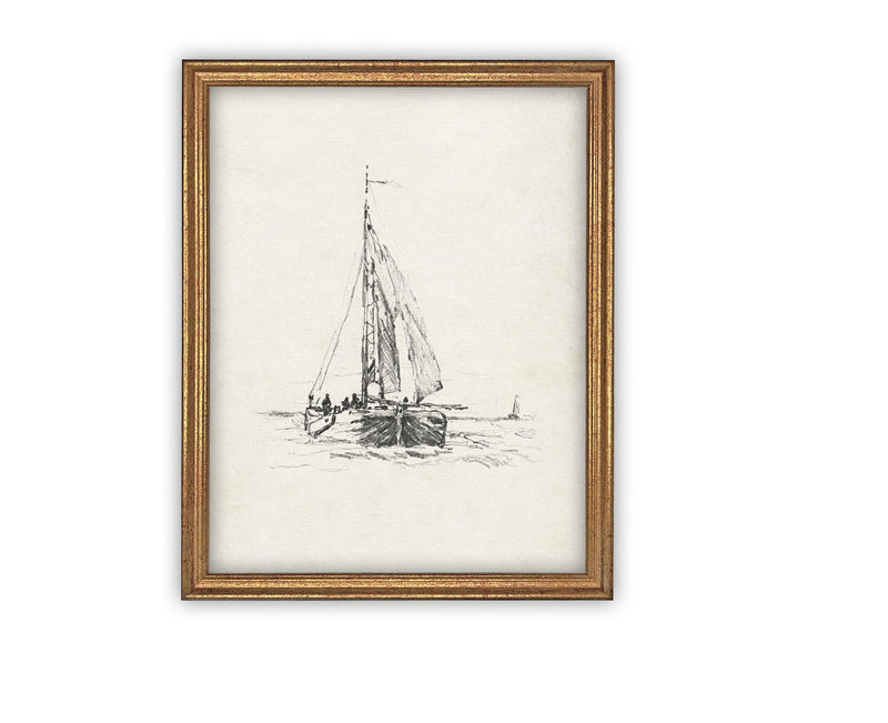 Vintage Framed Canvas Art // Framed Vintage Print // Vintage Sailboat Painting // Boating Art // Beach House Print //#COAS-143