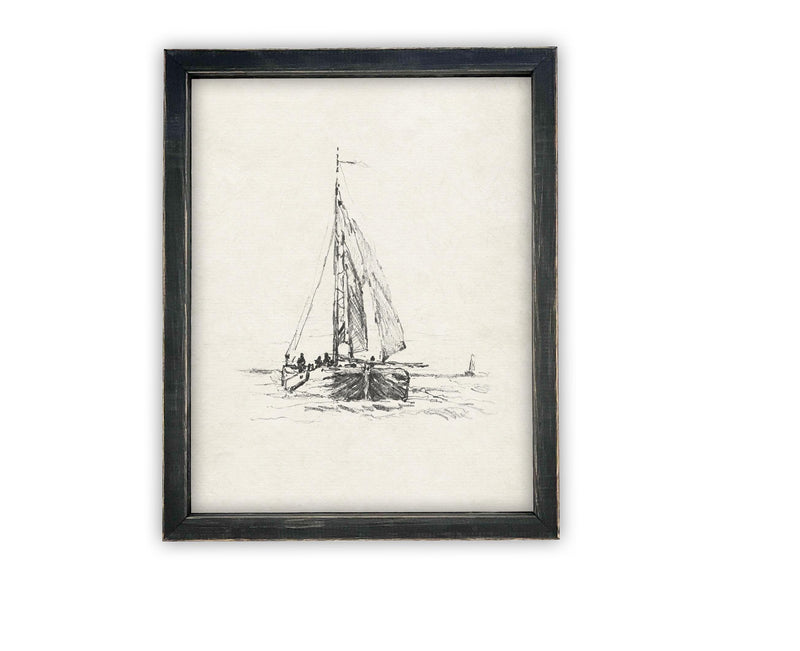 Vintage Framed Canvas Art // Framed Vintage Print // Vintage Sailboat Painting // Boating Art // Beach House Print //#COAS-143