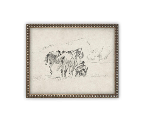 Vintage Framed Canvas Art // Framed Vintage Print // Vintage Painting // Vintage Horse Sketch Art// Farmhouse print //#A-170