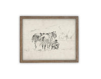 READY TO SHIP 8X10 Framed Vintage Horse Sketch Art Print: Farmhouse Canvas