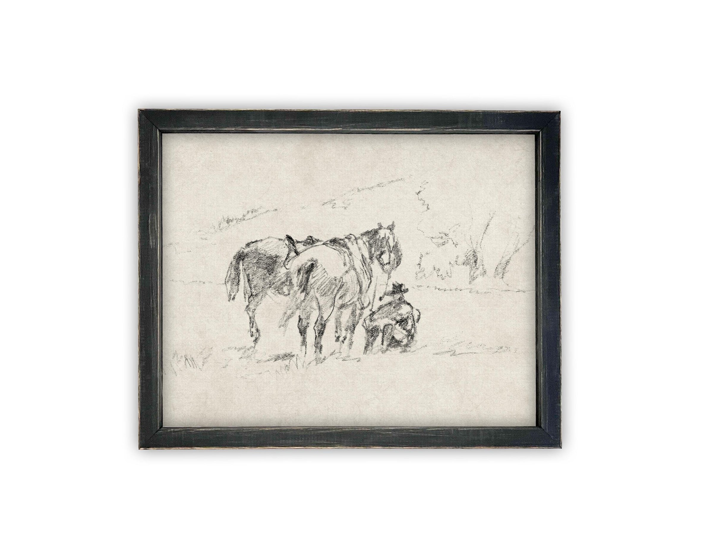 READY TO SHIP 8X10 Framed Vintage Horse Sketch Art Print: Farmhouse Canvas