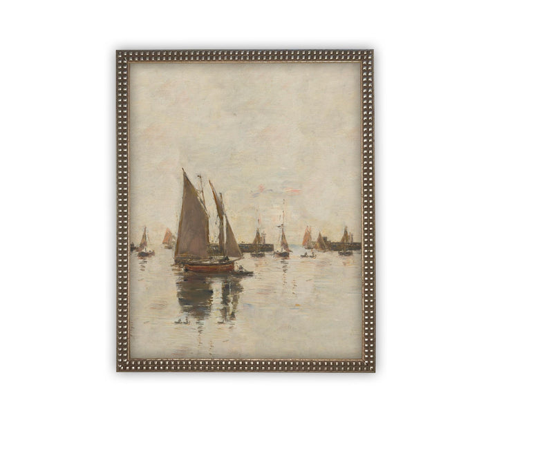 Vintage Framed Canvas Art // Framed Vintage Print // Vintage Sailboats Painting // Boating Art // Beach House Print //#COAS-135