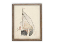 READY TO SHIP 8X10 Framed Vintage Sailboat Canvas Print: Coastal Beach House Art