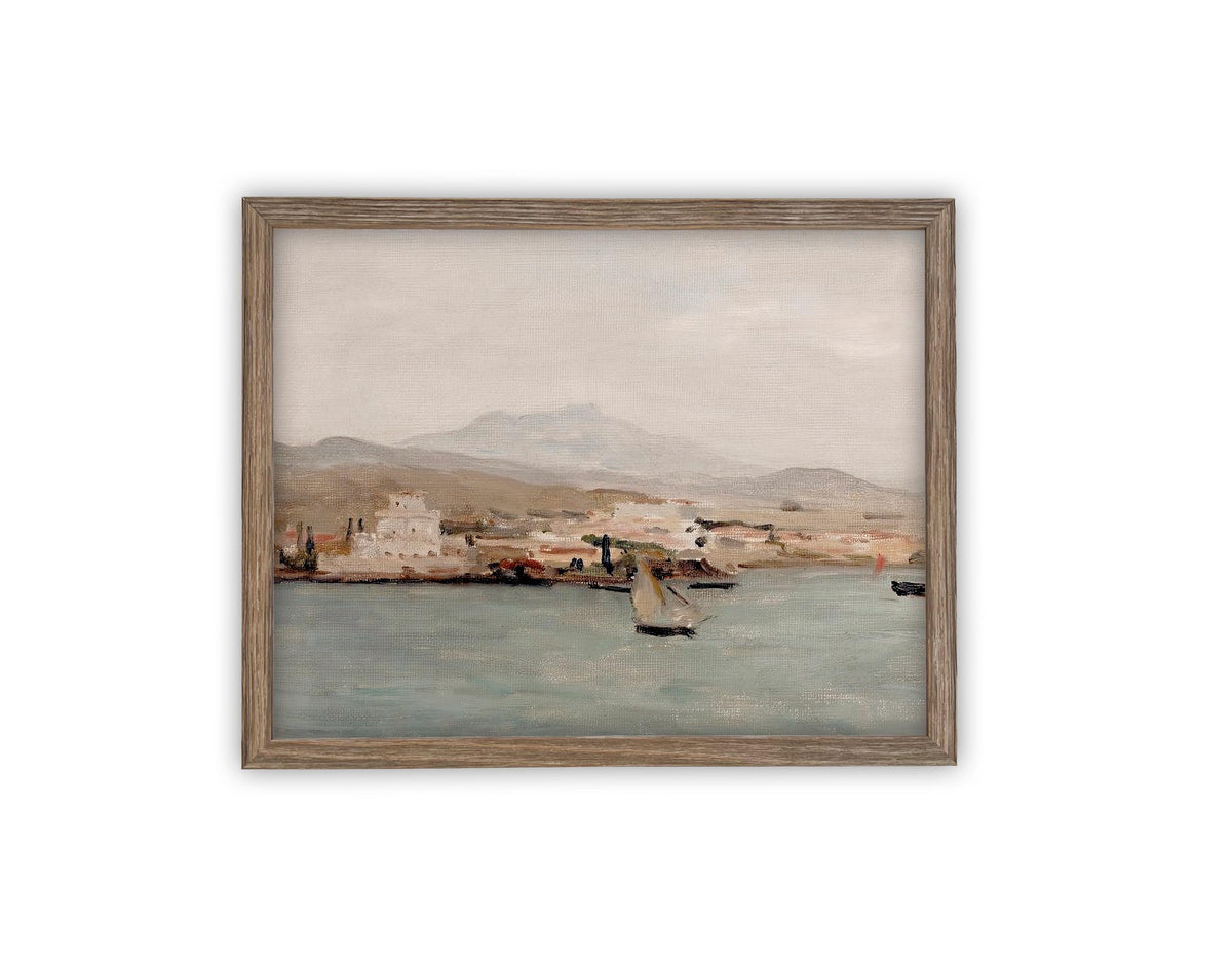 Vintage Framed Canvas Art // Framed Vintage Print // Vintage Painting // Coastal Beach Art with Boats // Seascape print //#COAS-141