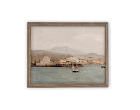 Vintage Framed Canvas Art // Framed Vintage Print // Vintage Painting // Coastal Beach Art with Boats // Seascape print //#COAS-141