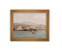 Vintage Framed Canvas Art // Framed Vintage Print // Vintage Painting // Coastal Beach Art with Boats // Seascape print //#COAS-141