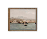 Vintage Framed Canvas Art // Framed Vintage Print // Vintage Painting // Coastal Beach Art with Boats // Seascape print //#COAS-141