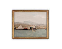Vintage Framed Canvas Art // Framed Vintage Print // Vintage Painting // Coastal Beach Art with Boats // Seascape print //#COAS-141