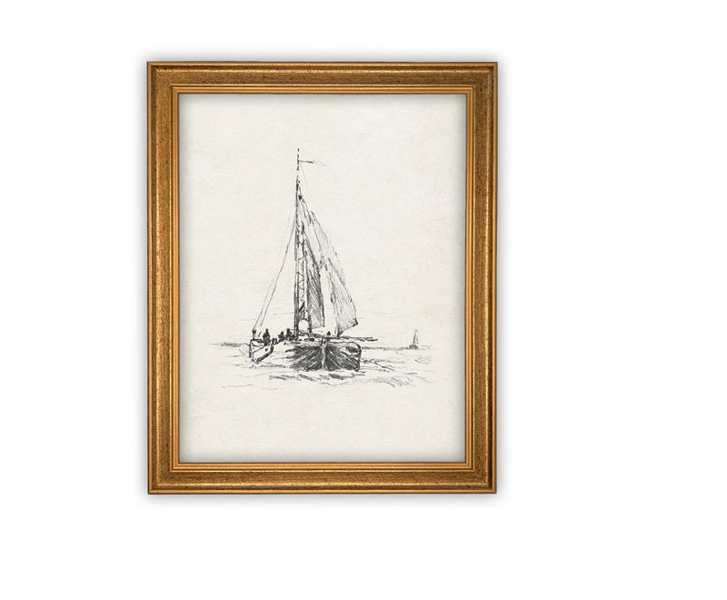 Vintage Framed Canvas Art // Framed Vintage Print // Vintage Sailboat Painting // Boating Art // Beach House Print //#COAS-143