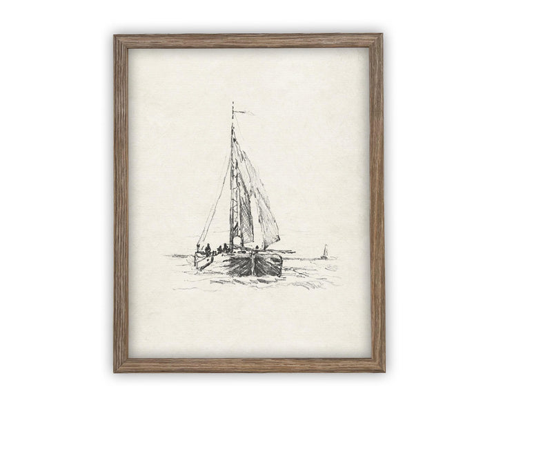 Vintage Framed Canvas Art // Framed Vintage Print // Vintage Sailboat Painting // Boating Art // Beach House Print //#COAS-143