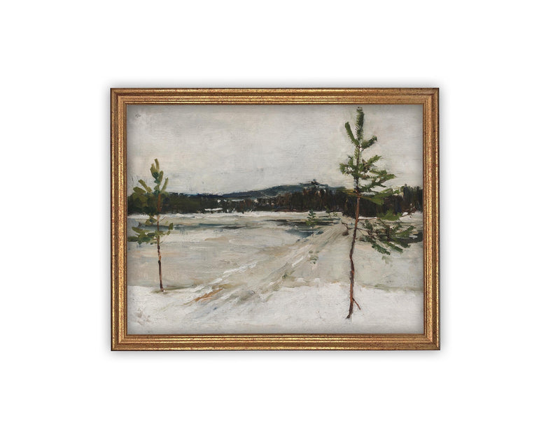 Vintage Framed Canvas Art // Framed Vintage Print // Vintage Oil Painting // Winter Landscape // Farmhouse print //#LAN-237