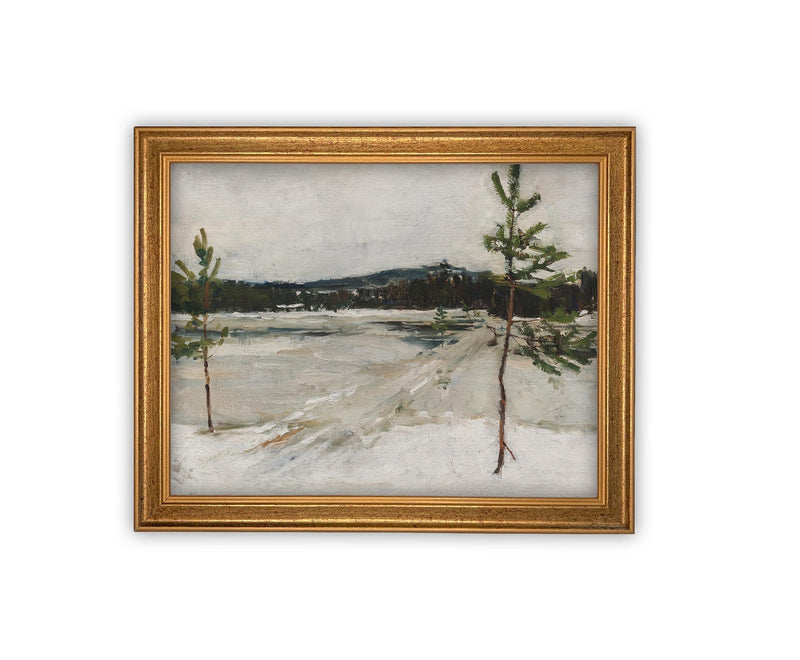 Vintage Framed Canvas Art // Framed Vintage Print // Vintage Oil Painting // Winter Landscape // Farmhouse print //#LAN-237