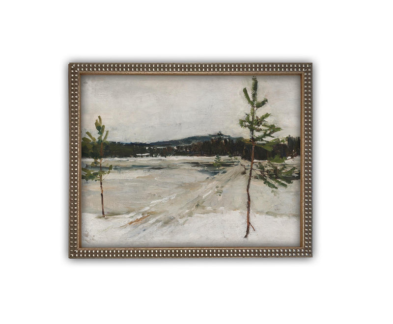 Vintage Framed Canvas Art // Framed Vintage Print // Vintage Oil Painting // Winter Landscape // Farmhouse print //#LAN-237