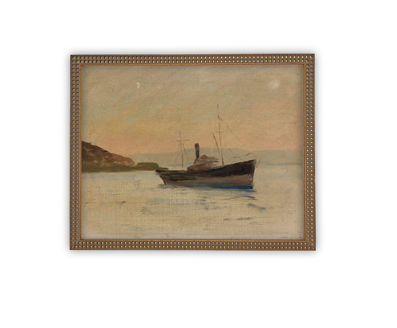 Vintage Framed Canvas Art // Framed Vintage Nautical Print // Vintage Painting // Sailboat Art // #COAS-144