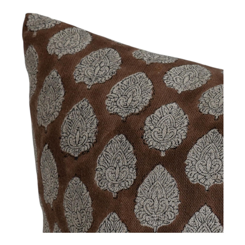 Designer "Boulder" Block Print Floral Pillow Cover // Natural Tan Brown Linen Pillow Cover // Boutique Pillow Covers // Modern Farmhouse