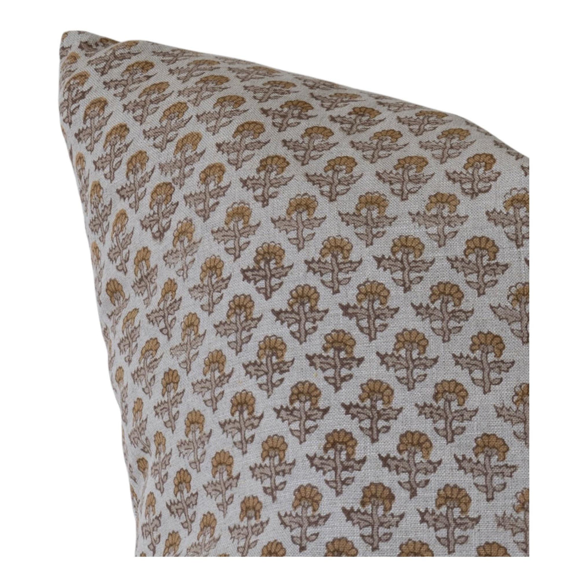 Designer "Elsinore" Block Print Floral Pillow Cover // Natural Tan Mustard Linen Pillow Cover // Boutique Pillow Covers // Modern Farmhouse
