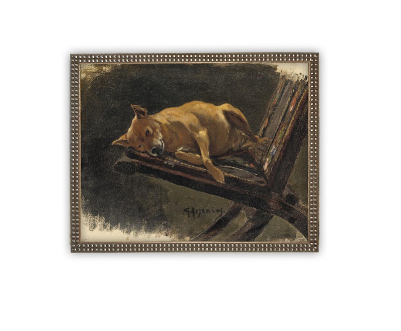 Vintage Framed Canvas Art // Framed Vintage Print // Vintage Dog Painting // Dog Art// Farmhouse print //#A-183